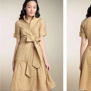 Diane von Furstenberg Bellete Eyelet Wrap Dress, Tan Size 8